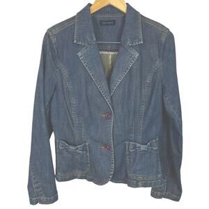 Vintage Context Womens Size L Two Button Jean Blazer Front Bow Pockets